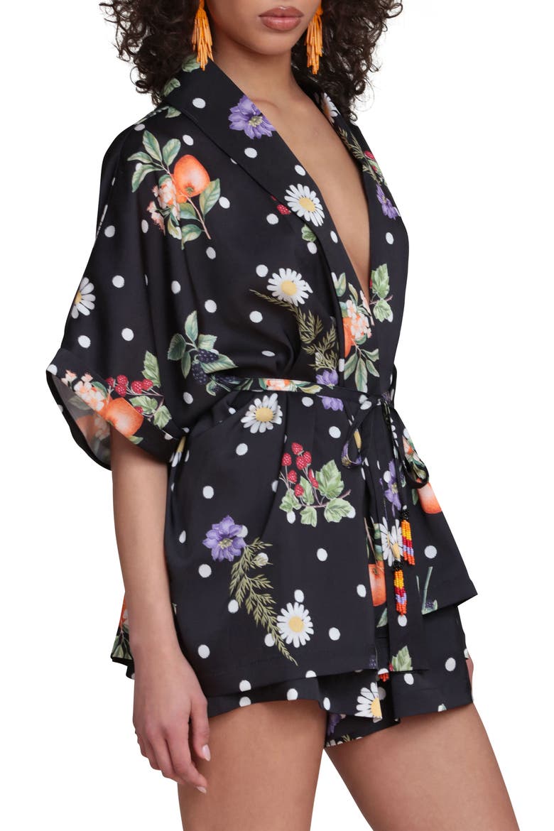 Floral Print Belted Tunic, Alternate, color, BLACK SCATTERED BOTANICAL
