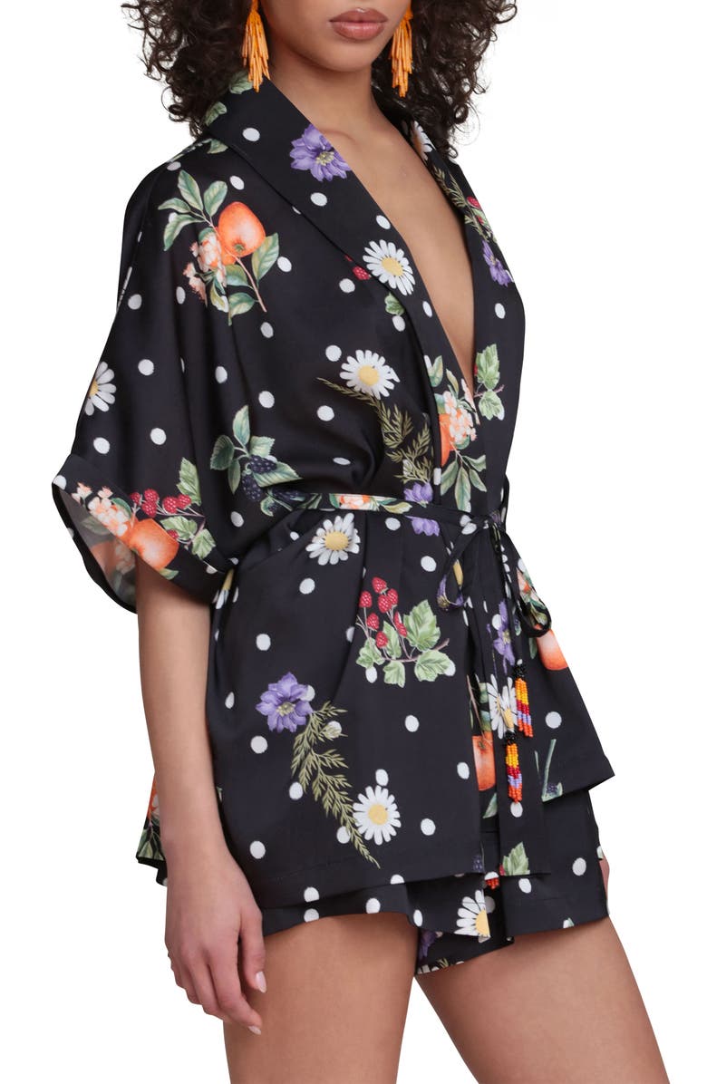 Avec Les Filles Floral Print Belted Tunic, Alternate, color, Black Scattered Botanical