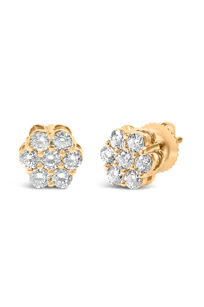 14K Yellow Gold 3/4 Ct 7 Stone Floral Cluster Diamond Stud Earrings, Alternate, color, Yellow