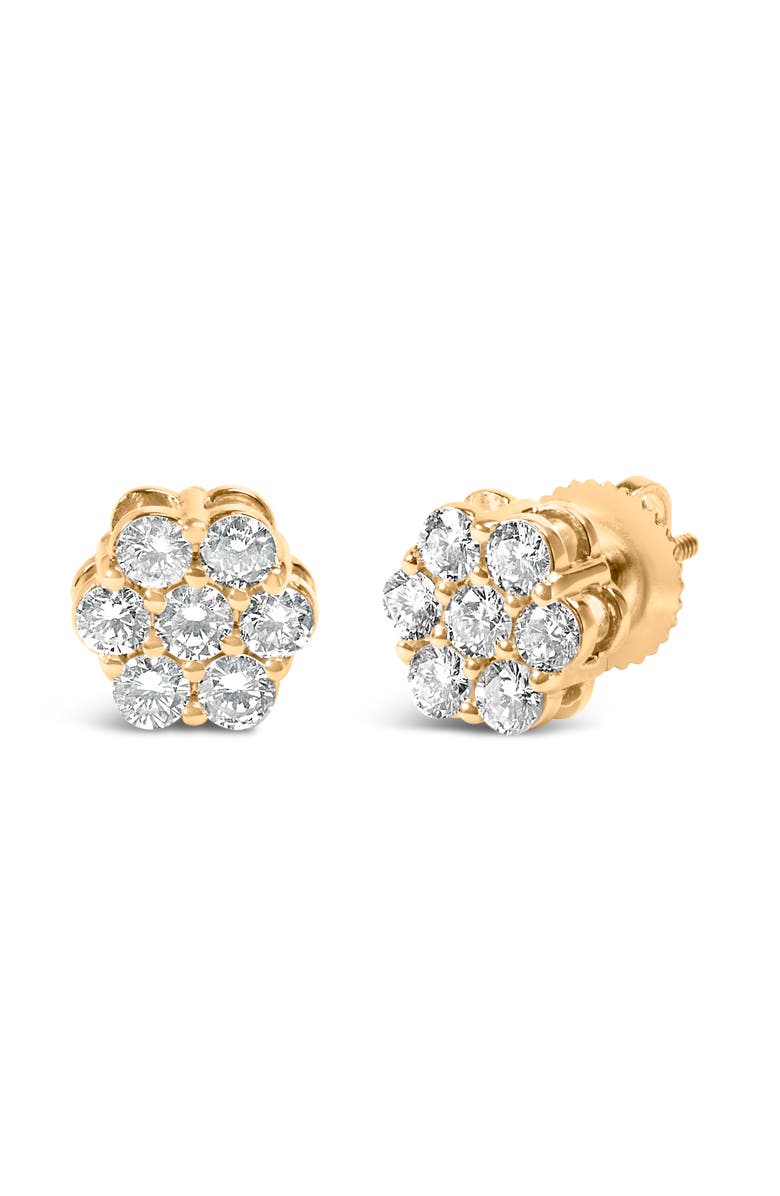Haus of Brilliance 14K Yellow Gold 3/4 Ct 7 Stone Floral Cluster Diamond Stud Earrings, Alternate, color, Yellow