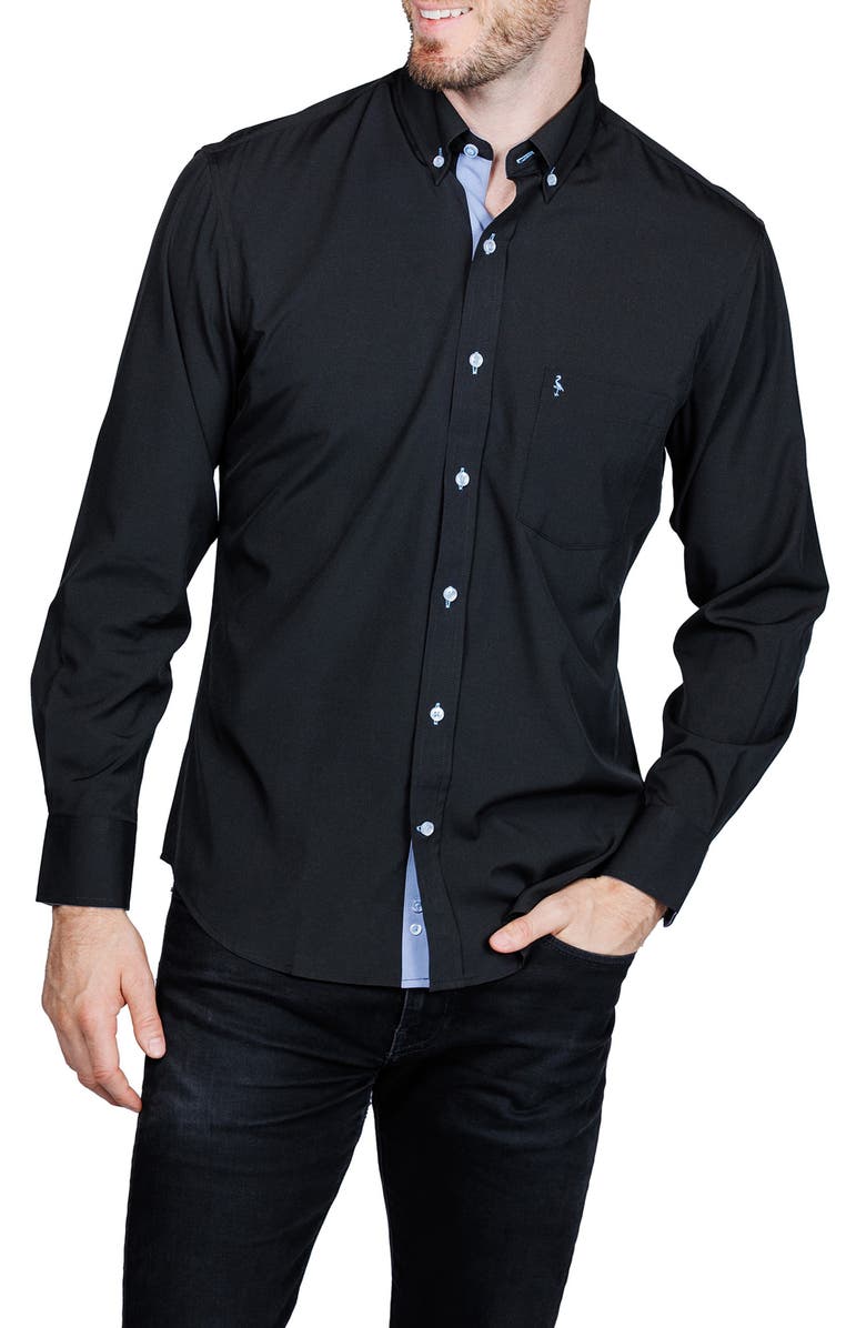 TailorByrd Mélange Performance Button Down Shirt, Main, color, Black
