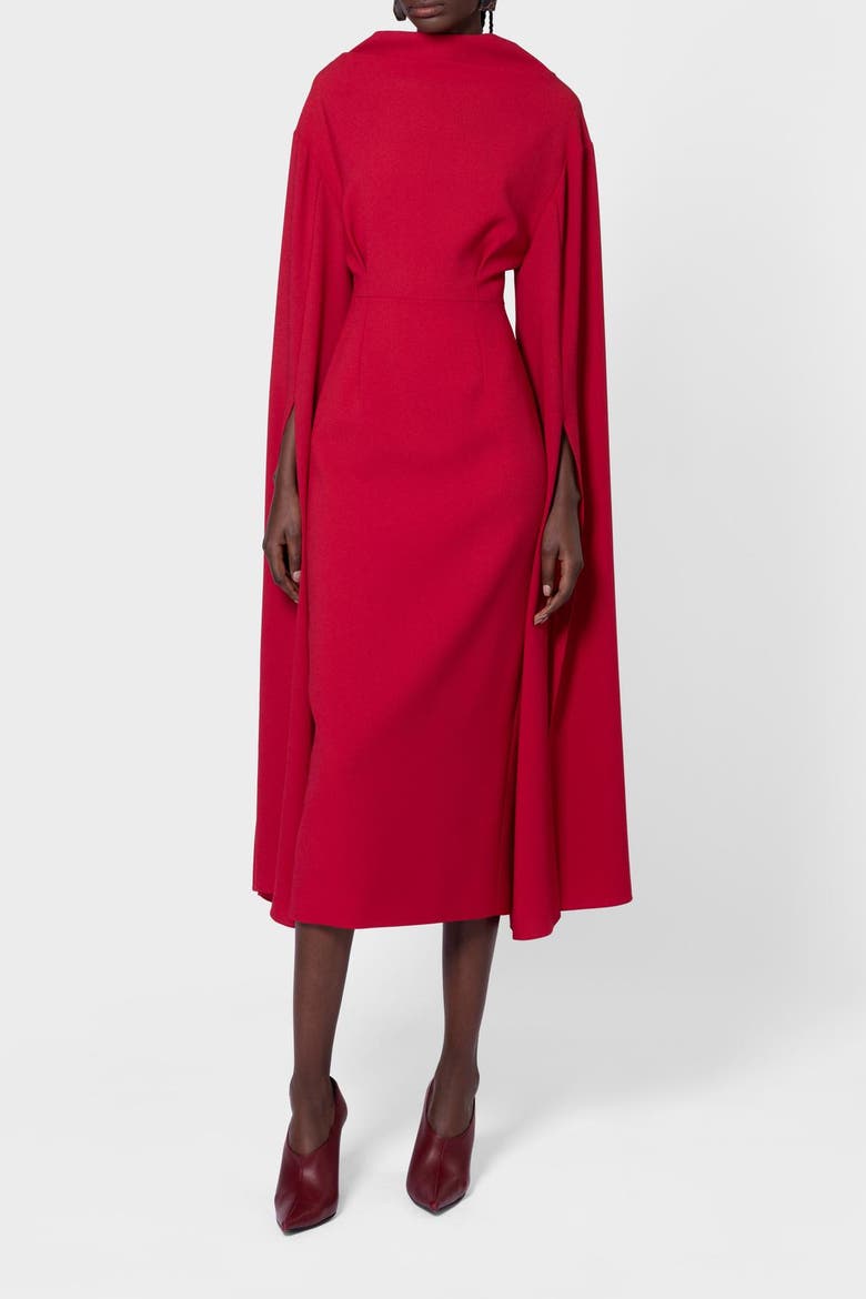 Nour Crepe Caped Midi Dress, Alternate, color, Amaranthus