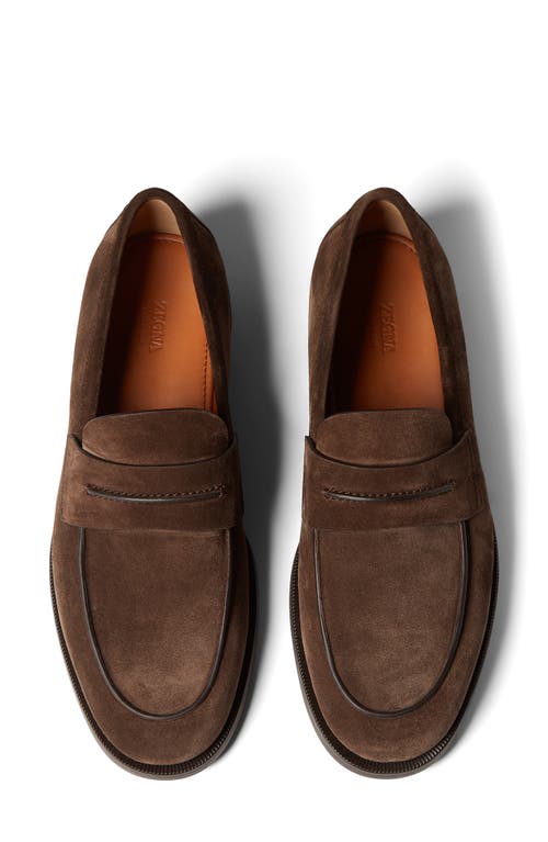 Zegna Suede Driving Loafer In Brown