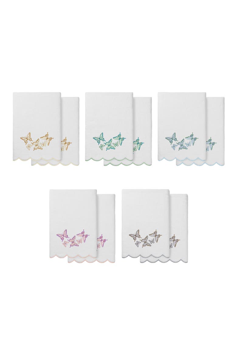 2-Piece Brittney Embroidered Turkish Cotton Bath Towel Set, Alternate, color, WHITE/ GREEN