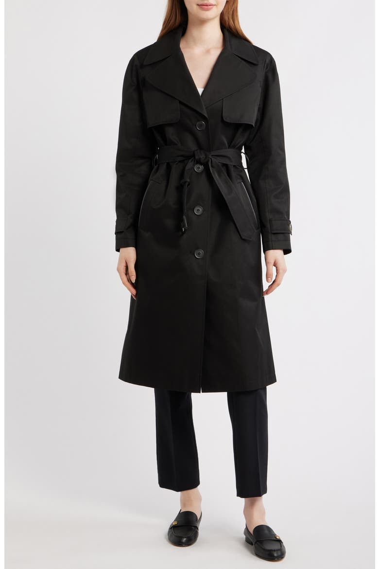 Back Button Cotton Blend Trench Coat, Main, color, BLACK
