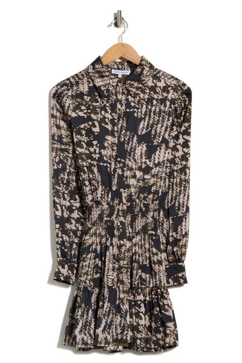 Mira Long Sleeve Shirtdress, Main, color, BLACK MULTI
