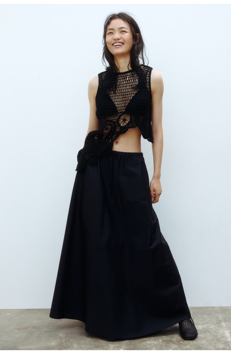 H&M Cotton Poplin Maxi Skirt, Alternate, color, Black