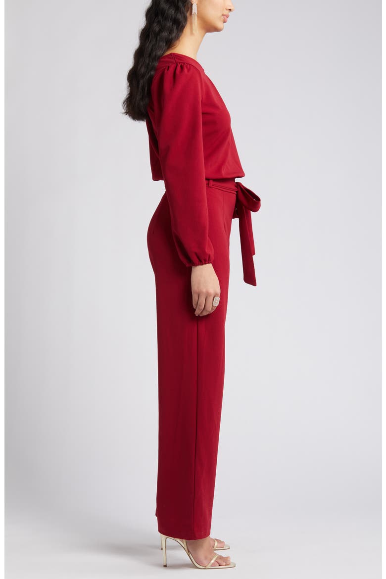Joy Long Sleeve Tie Waist Jumpsuit, Alternate, color, BURGUNDY