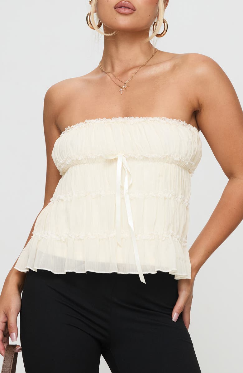 Princess Polly Avelina Lace Trim Strapless Top, Main, color, Cream