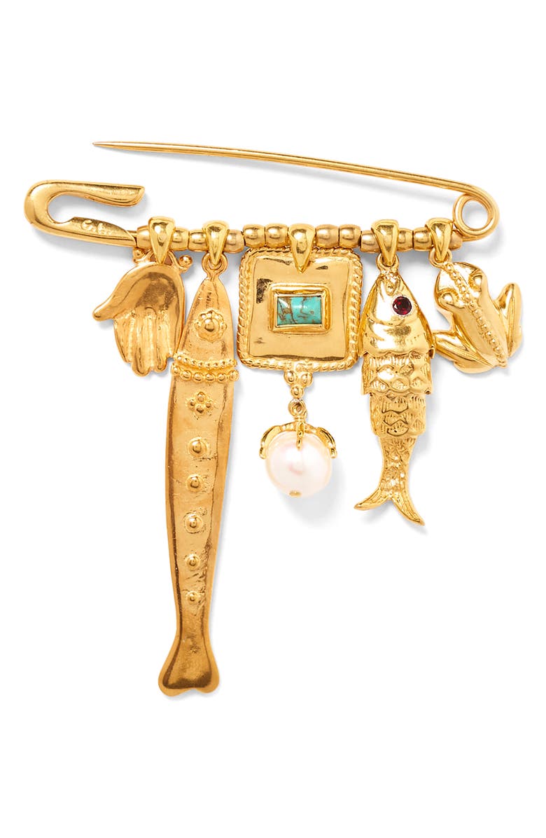 Chan Luu Charm Safety Pin Brooch, Main, color, Yellow Gold