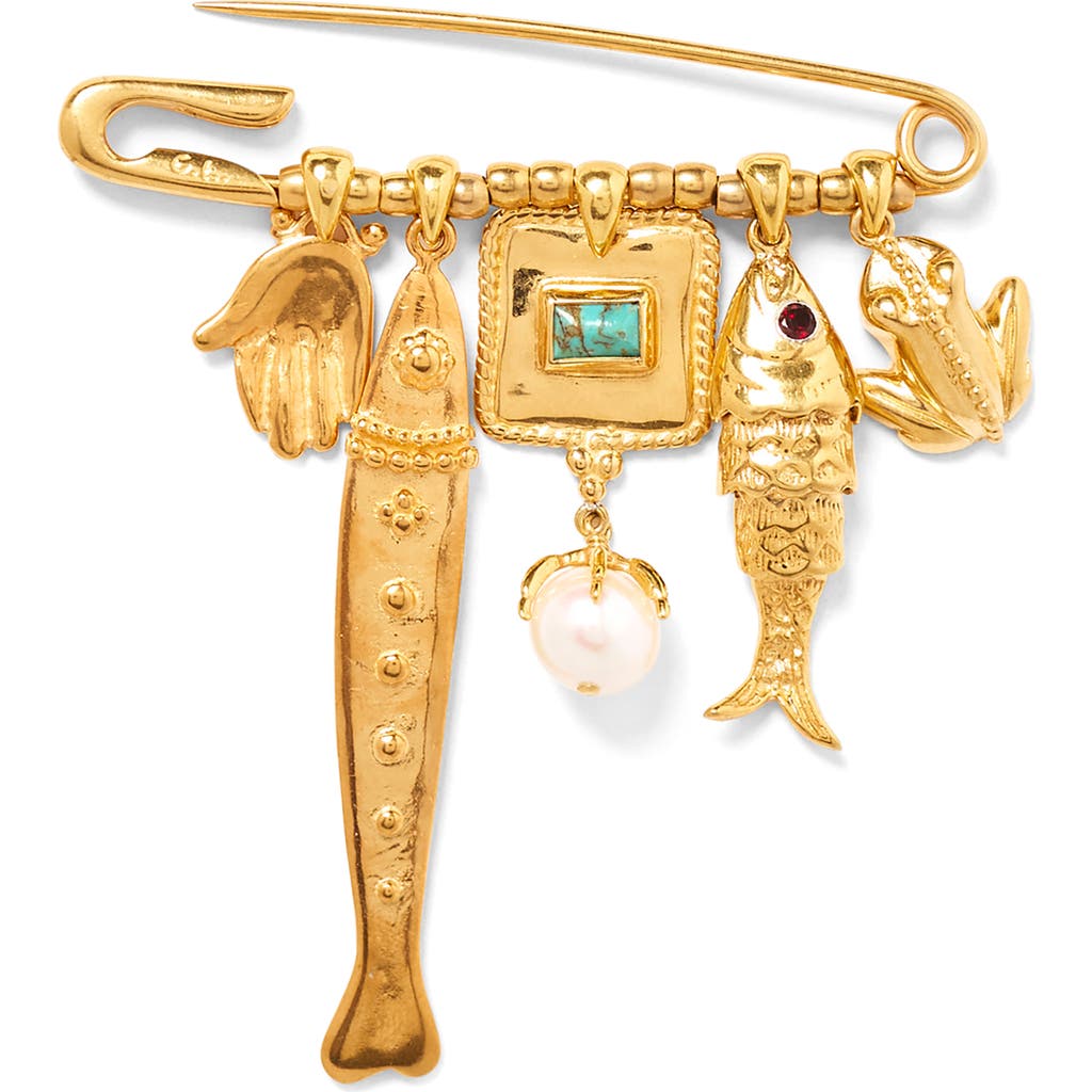 Chan Luu Charm Safety Pin Brooch In Gold