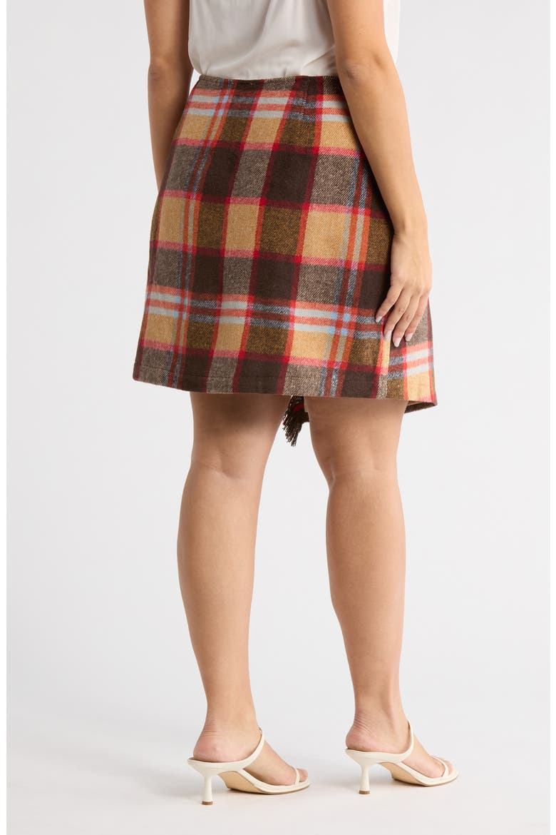 Plaid Faux Wrap Miniskirt, Alternate, color, BROWNMULTI