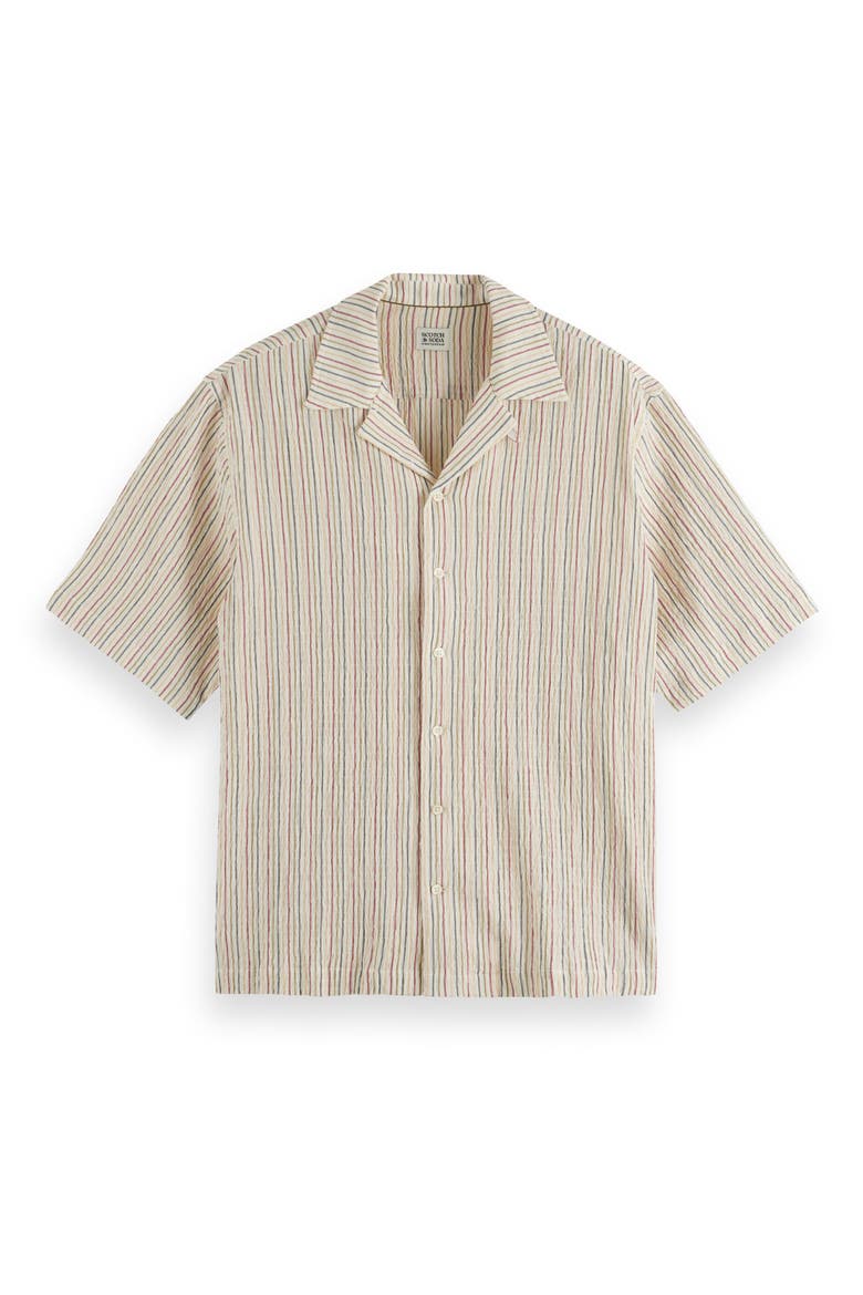 Seersucker Stripe Camp Shirt, Main, color, MEDIUM BEIGE
