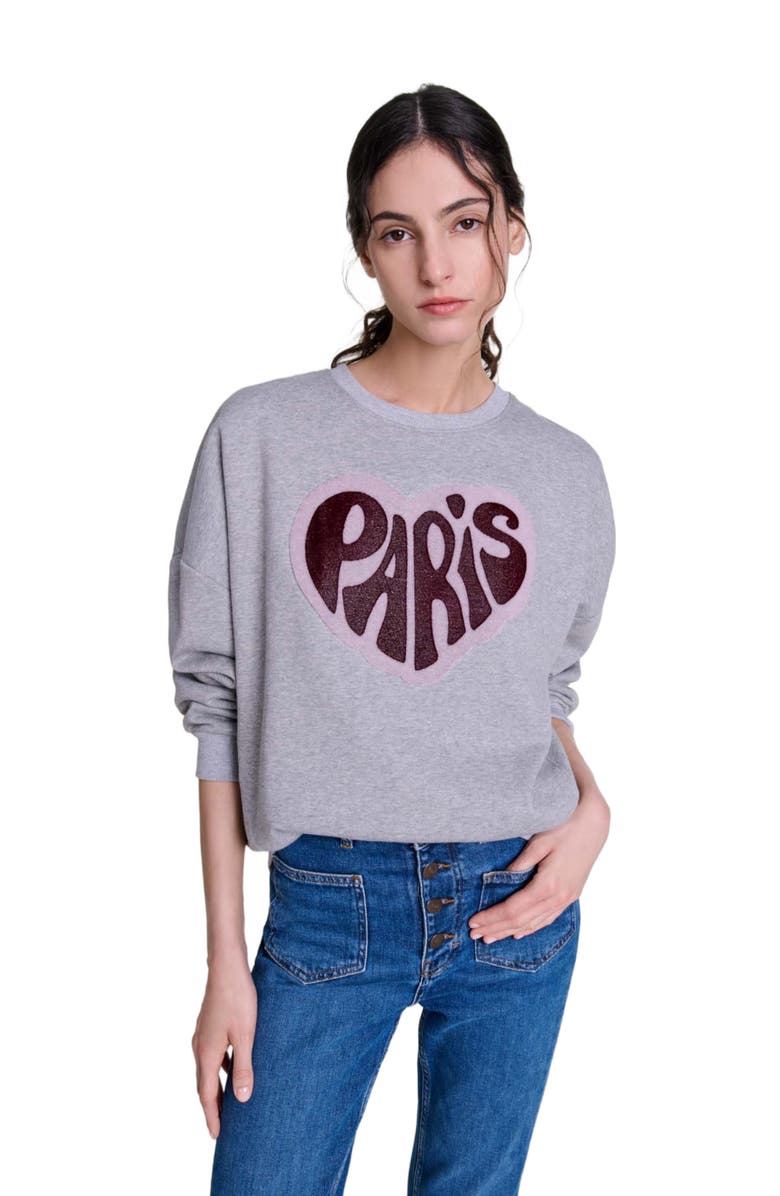 maje Paris heart patch sweatshirt, Alternate, color,