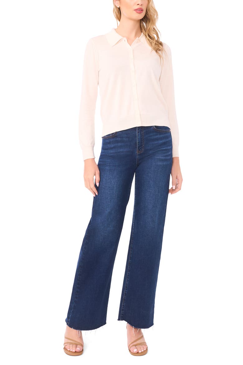 Collared Cotton Blend Cardigan, Alternate, color, JET STREAM