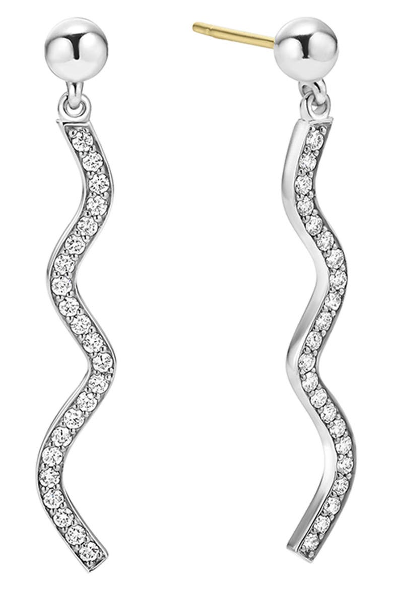 Caviar Spark Diamond Wave Drop Earrings, Alternate, color, SILVER