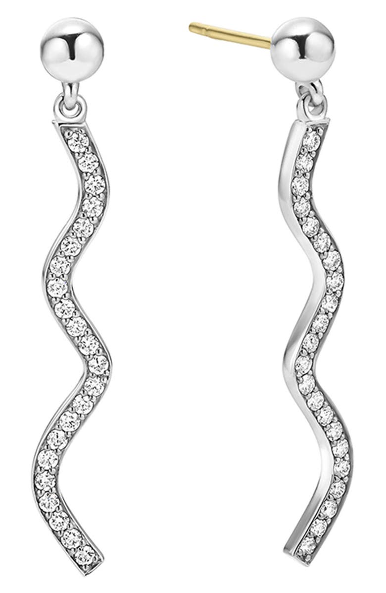 LAGOS Caviar Spark Diamond Wave Drop Earrings, Alternate, color, Silver