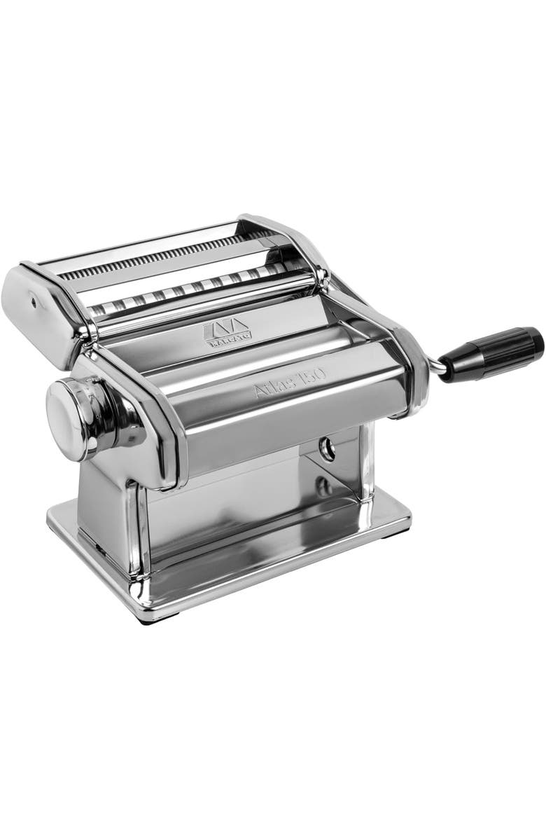 Marcato Atlas 150 Pasta Machine with Cutter and Hand Crank, Made in Italy, Main, color, Silver