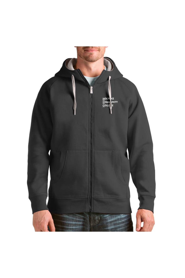 Men's Antigua Charcoal Holyoke Community College Victory Full-Zip Hoodie, Main, color, Charcoal