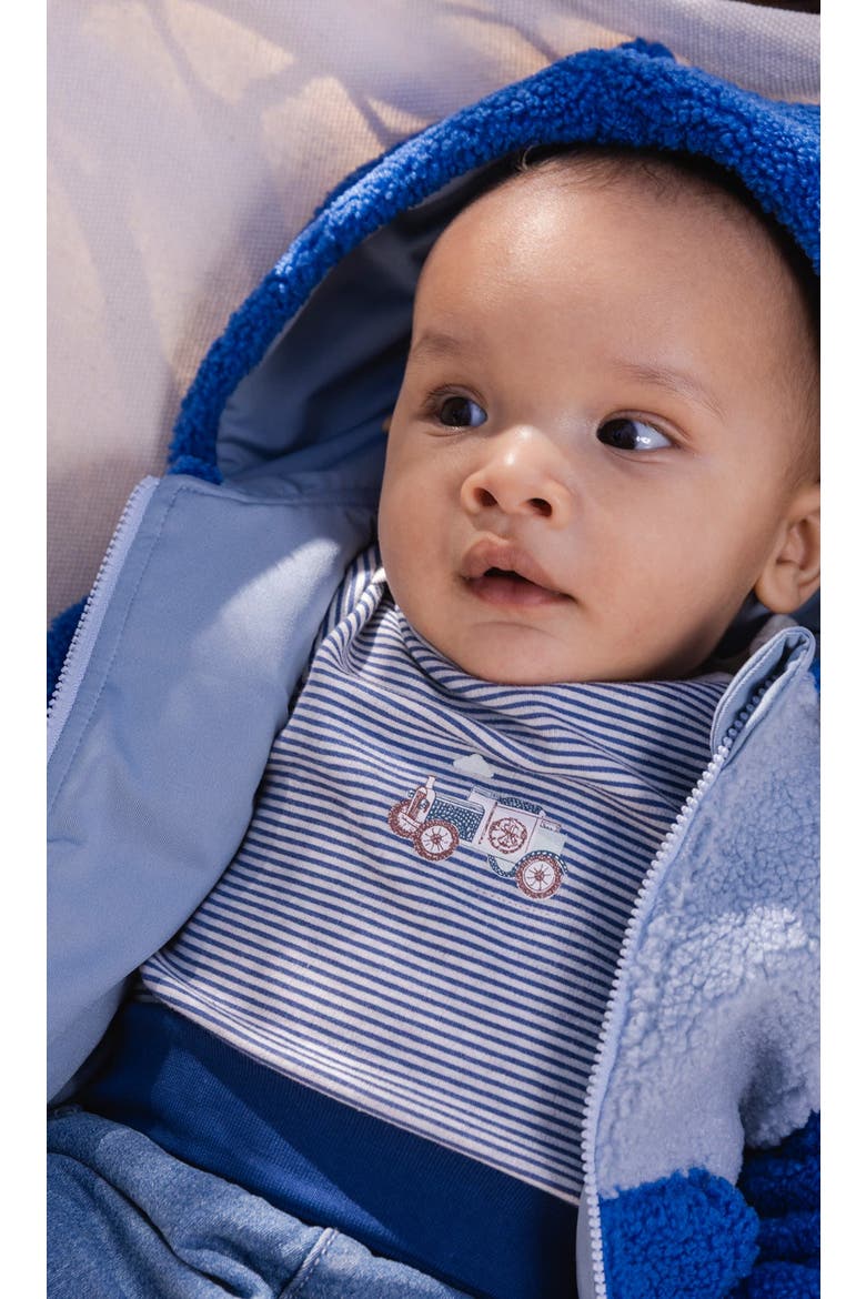 Organic Cotton Stripe Snap Envelope Neck Romper, Alternate, color, Blue Printed Stripes