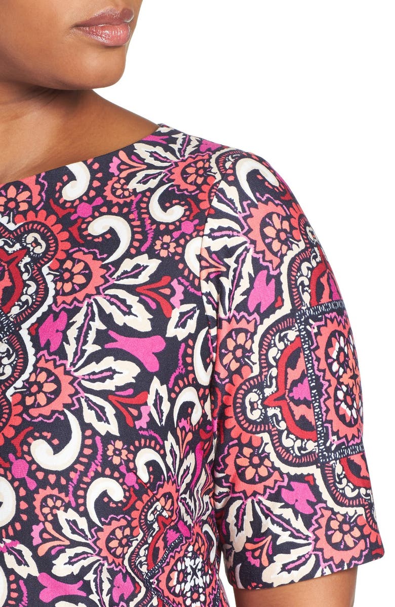 Eliza J Border Print Ponte Shift Dress, Alternate, color, Pink/ Navy Multi