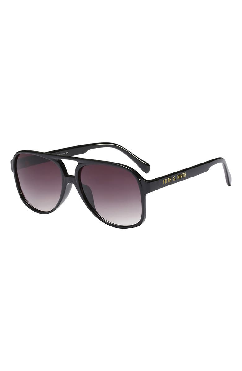 Fifth & Ninth Kingston Aviator 60mm Oval Sunglasses, Main, color, Black/ Black
