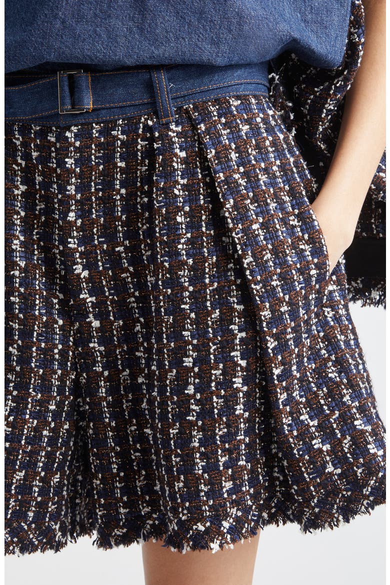 Mixed Media Denim & Tweed Shorts, Alternate, color, BLUE/ NAVY
