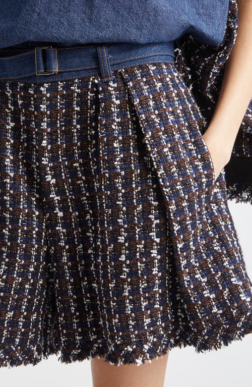 Sacai Mixed Media Denim & Tweed Shorts In Black