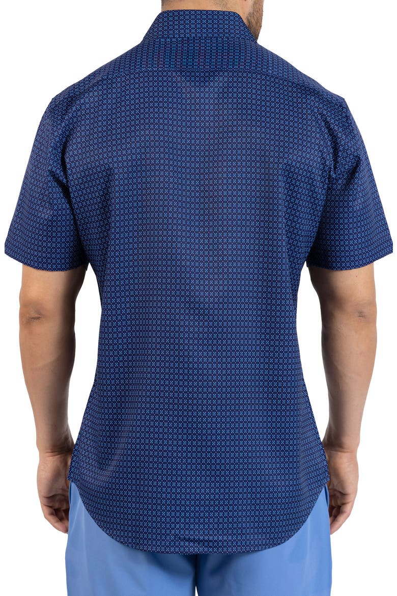 Geometric Floral Performance Short Sleeve Button-Up Shirt, Alternate, color, DENIM
