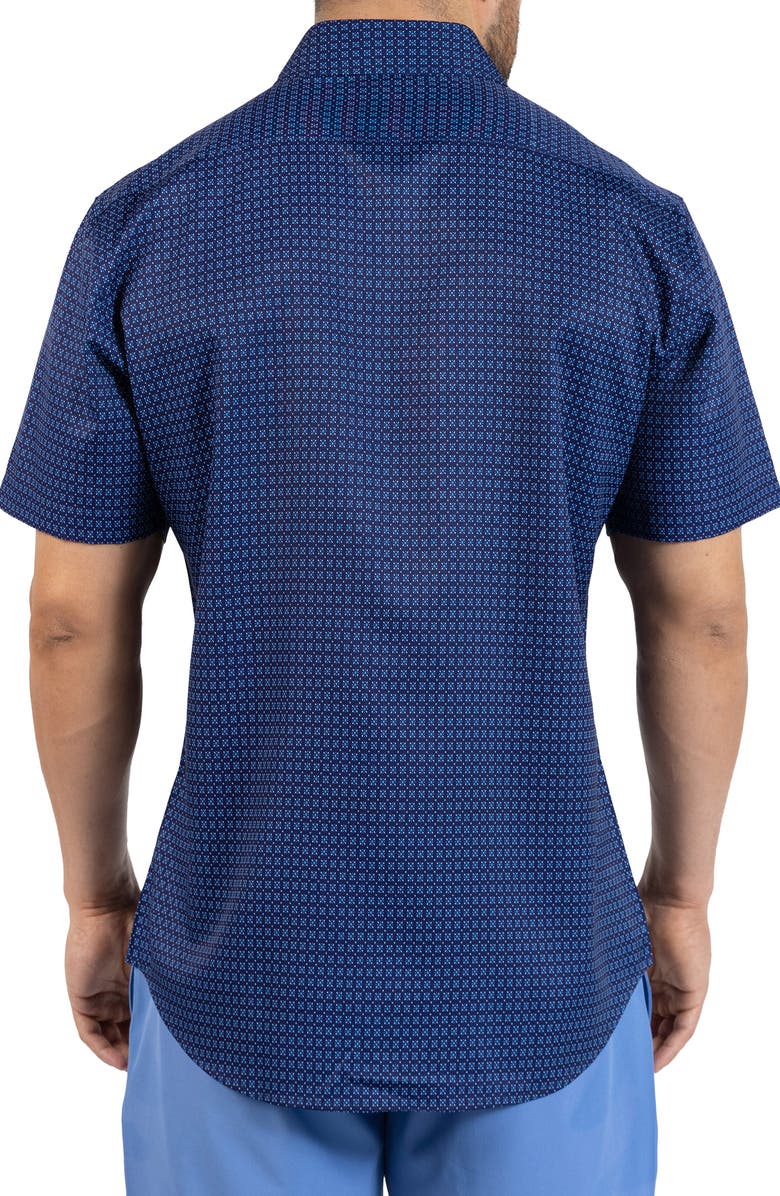 TailorByrd Geometric Floral Performance Short Sleeve Button-Up Shirt, Alternate, color, Denim