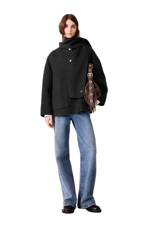 Coat with removable scarf