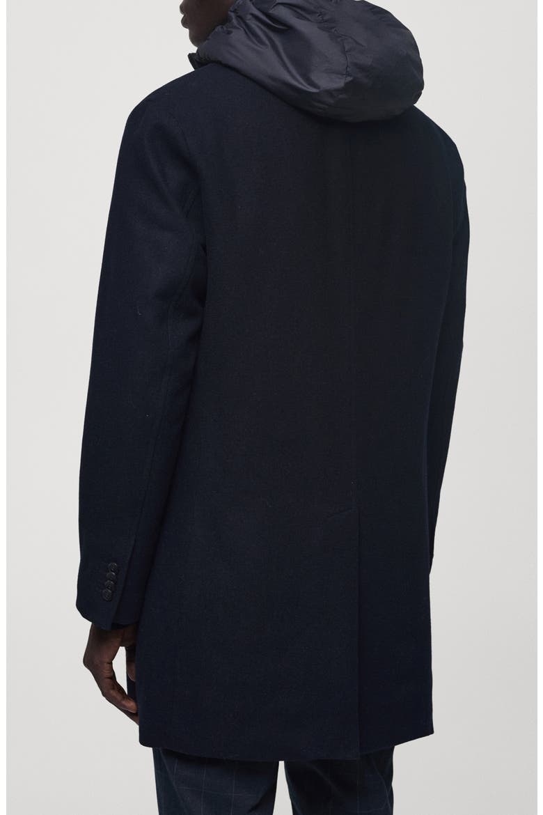 Quilted Lining Wool Blend Coat with Hooded Bib, Alternate, color, DARK NAVY