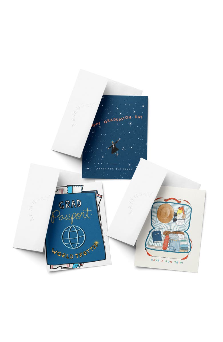 Ramus & Co Celebration/Graduation Greeting Card Pack Sets (3 ct, Assorted) Stars Graduation, Passport Grad, Have a Fun Trip, Main, color, Multi-Pack
