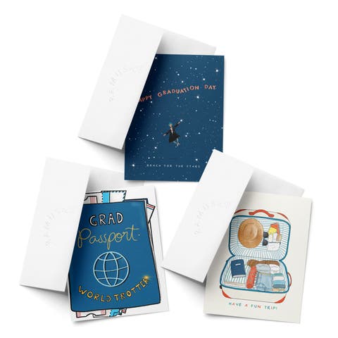 Celebration/Graduation Greeting Card Pack Sets (3 ct, Assorted) Stars Graduation, Passport Grad, Have a Fun Trip