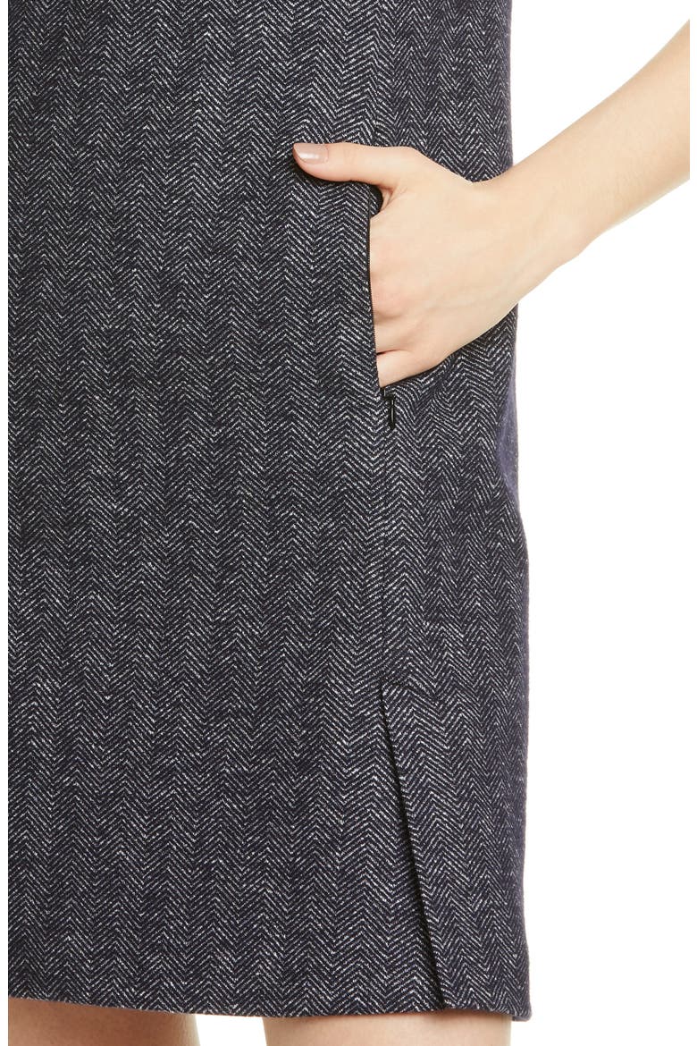 Vent Front Wool & Cotton Blend Shift Dress, Alternate, color, NAVY MULTI