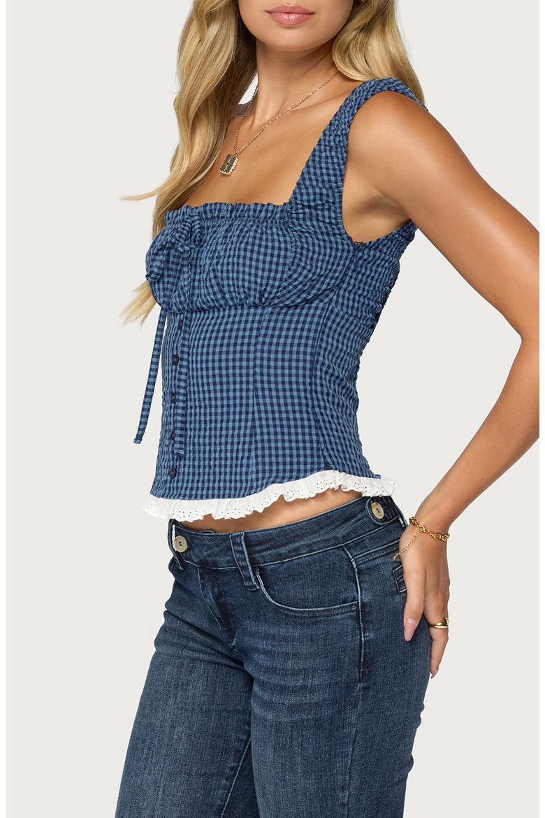 Zeffie Gingham Tie Front Top, Alternate, color, NAVY