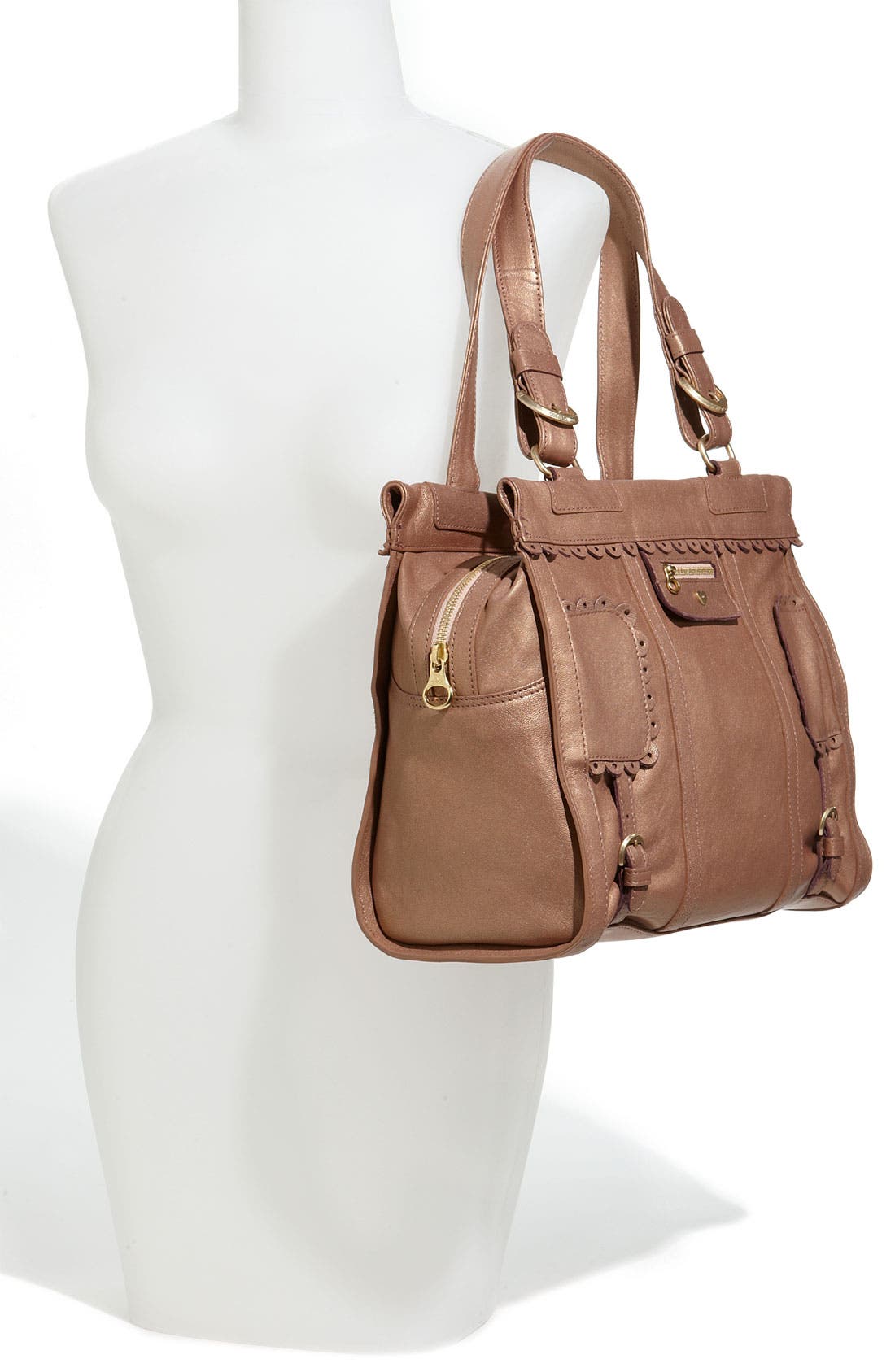 'Poya Metallic Vintage' Leather Shoulder Bag, Alternate, color, CHAMPAGNE