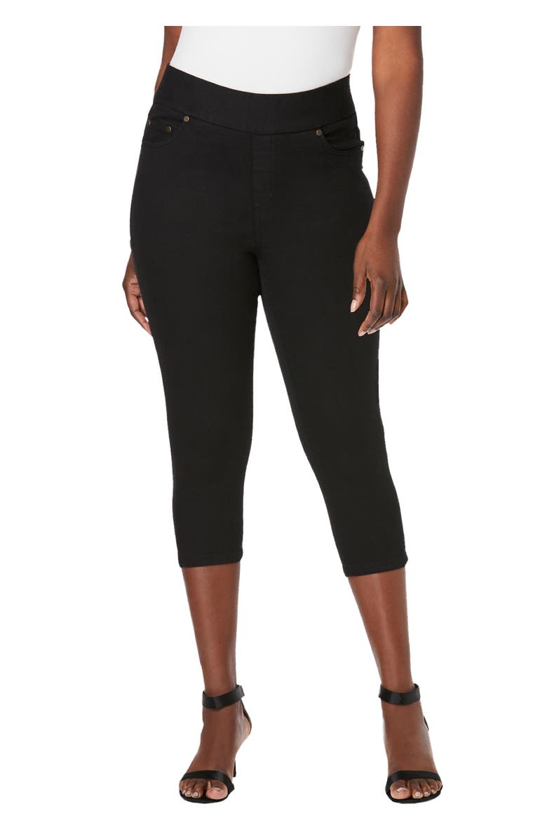 Jessica London Comfort Waist Stretch Denim Capris, Main, color, Black