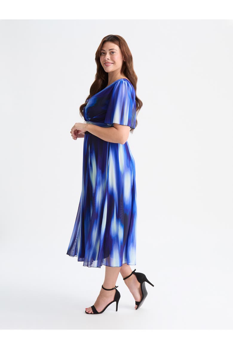 Victoria Ikat Angel Sleeve Midi Dress, Alternate, color, Blue Ikat