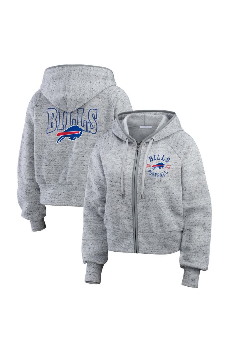 WEAR by Erin Andrews Women's WEAR by Erin Andrews Heather Gray Buffalo Bills Speckled Fleece Cropped Full-Zip Hoodie, Main, color,