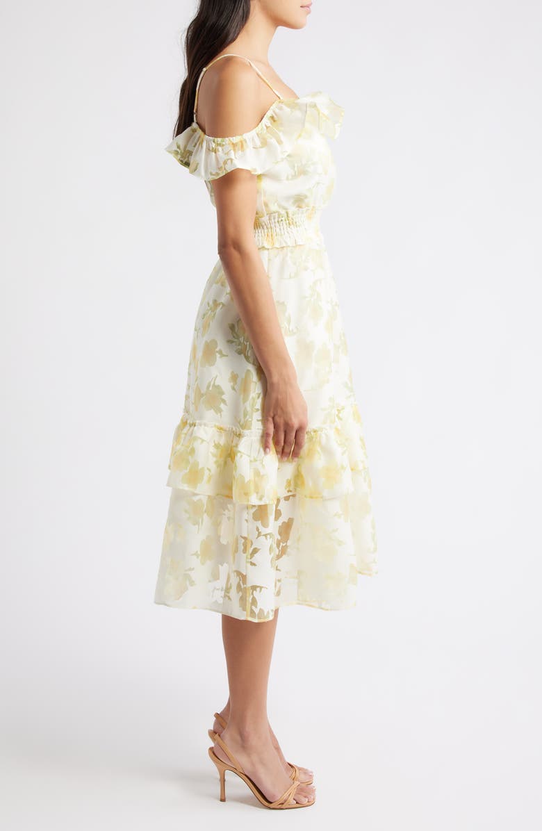 LAYERED WITH LOVE Off the Shoulder Ruffle Midi Dress, Alternate, color, Yellow Fade