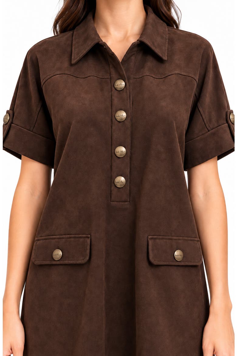 Faux Suede Henley Shirtdress, Alternate, color, COFFEE BEAN