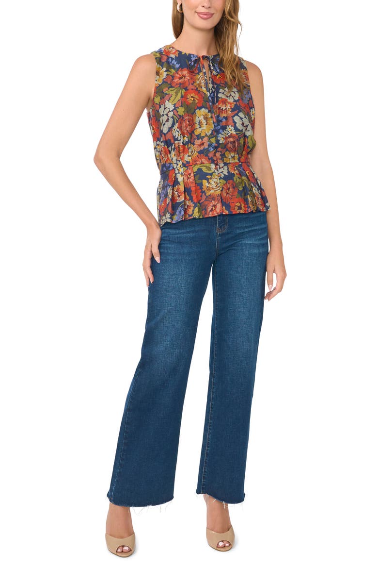Pleated Peplum Sleeveless Top, Alternate, color, CLASSIC NAVY