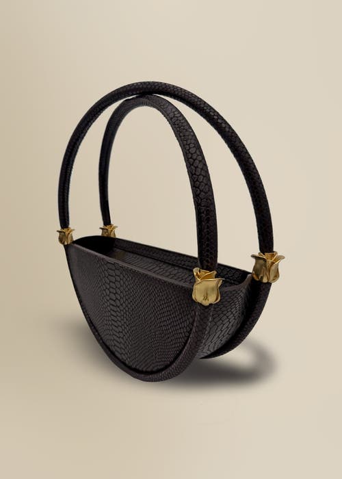 Contessa Mills World Bag Grand Elegant Structured Italian Leather Moon-shaped Handbag In Brown