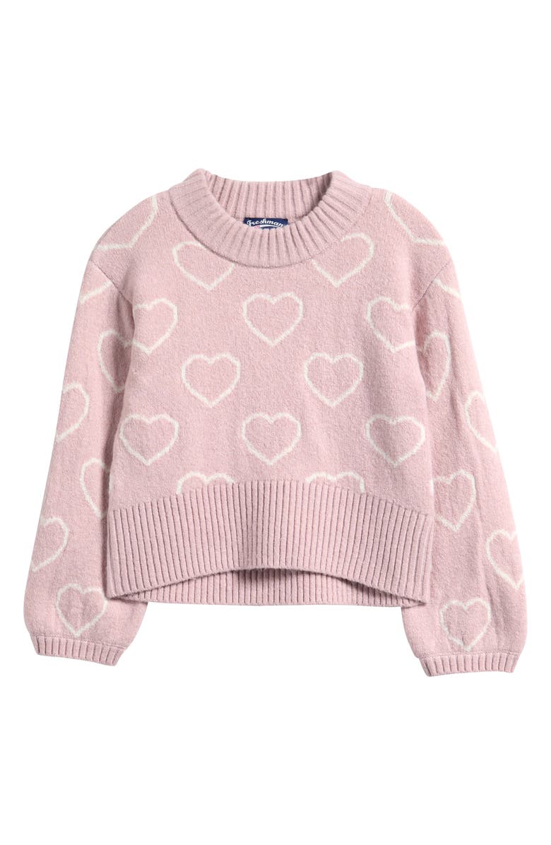 Freshman Kids
 Heart Pullover Sweater, Main, color, Pink Combo