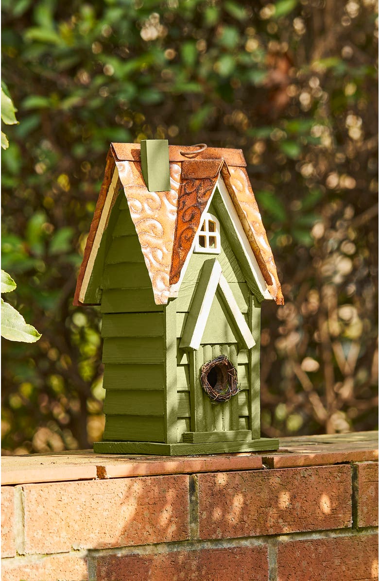 Glitzhome 12"H Retro Distressed Painted Solid Wood Cottage Birdhouse, Alternate, color, Green