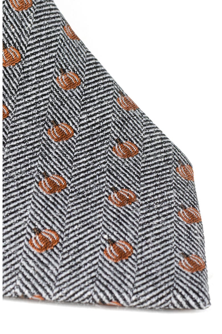 Holiday Pumpkin Silk & Linen Blend Herringbone Tie, Alternate, color, GRAY