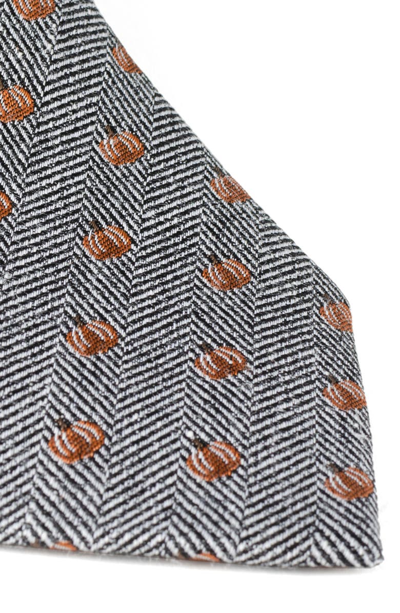 Cufflinks, Inc. Holiday Pumpkin Silk & Linen Blend Herringbone Tie, Alternate, color, Gray