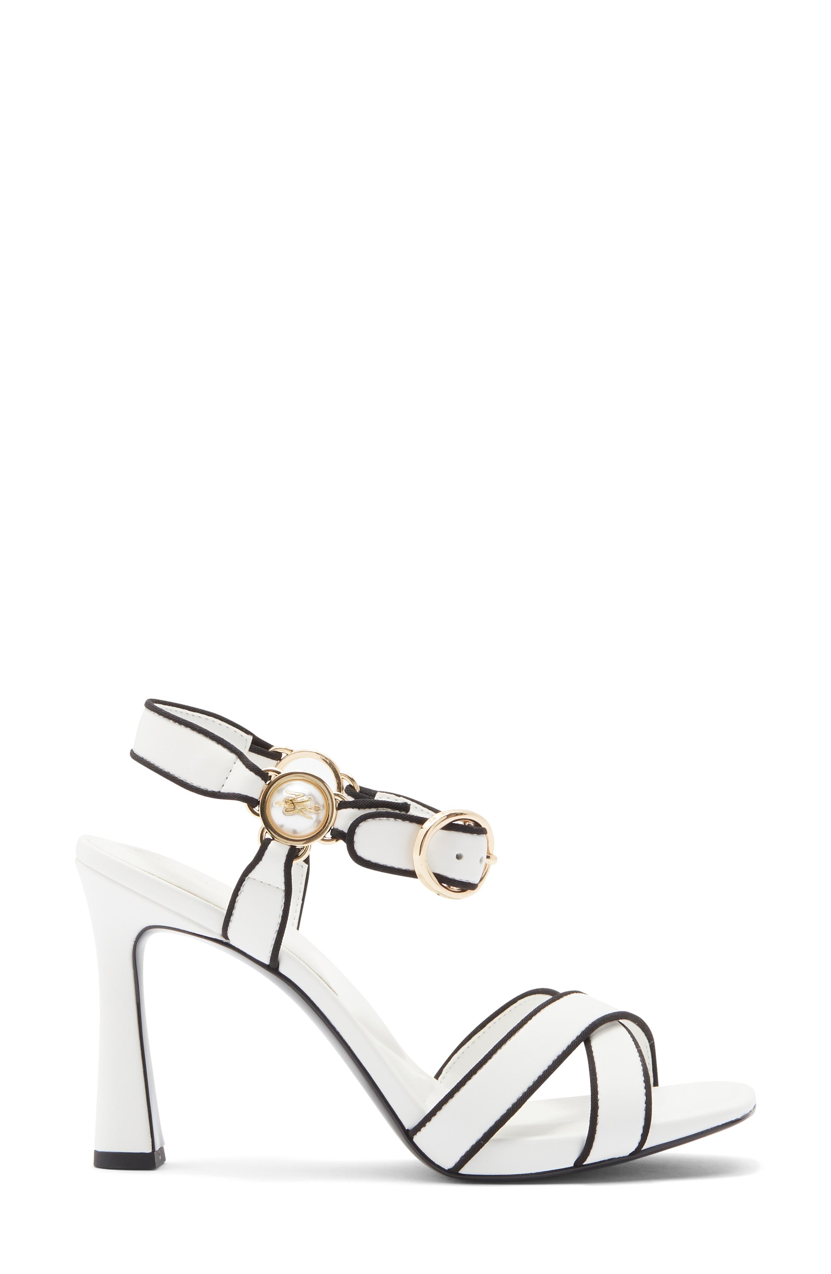 KARL LAGERFELD PARIS Daelin Ankle Strap Sandal, Alternate, color, Bright White/ Black