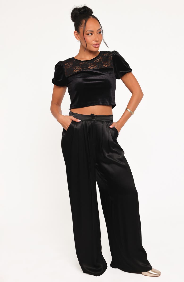 Petal & Pup Caitlin Lace & Velvet Crop Top, Alternate, color, Black Velvet